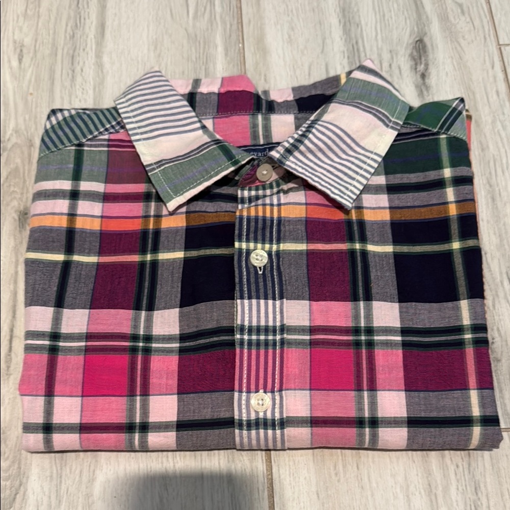 NWT Vineyard Vines Pink and Green Plaid Button-Down Shirt Size Large